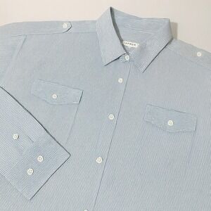 VINTAGE J. Peterman Dress Shirt Mens XL Button Pu B Blue Striped Seinfeld